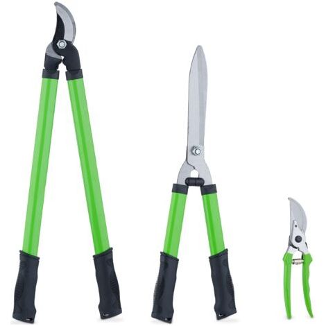 Relaxdays Lot d’Outils de Jardinage, pour Bois Vert, sécateur, cisaille & Taille-haie Manuel, Lame en Acier, Vert (1/5)