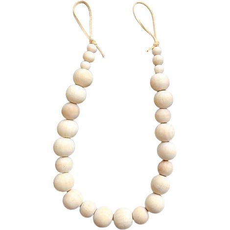 Attaches Pour Rideaux - Perles En Bois Naturel - 52 cm - Décor Intérieur Salon Chambre Cuisine - Lot De 2 (1/5)