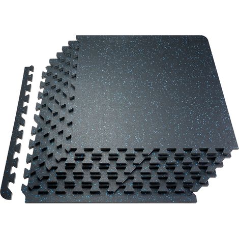 Tapis Puzzle Emboîtable pour Salle de Sport 6PCs 14 mm d'Épaisseur, Dalles Caoutchoutées en Mousse EVA, Tapis de Gym 61x61 cm, Couverture 2,2 m², Tapis de Gymnastique, Maison, Noir et Bleu (1/5)