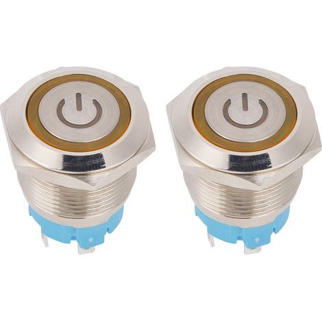 19-mm-4-poliger Drucktaster, IP65 wasserdichtes Edelstahlgehäuse, 12–24 V DC, gelbe Kontrollleuchte (2er-Pack) (1/5)