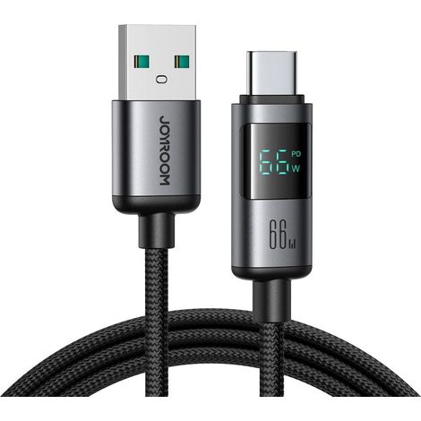 Câble avec affichage USB-A - USB-C 66 W 1,2 m - noir