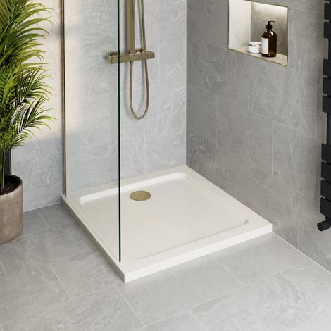 700 x 700mm Low Profile Non Slip Square Shower Tray for Enclosure with Brass Waste (1/3)