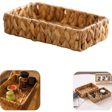 Panier de rangement tressé - boîte à mouchoirs et range-télécommandes léger et résistant pour bureau, brun, 22 x 13 cm (1/5)