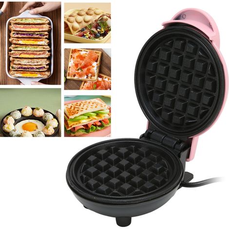 Prise standard américaine, tension : 100-120 V, plaque de cuisson électrique ronde, gaufrier, appareil à gâteaux, appareil à petit-déjeuner, gaufrier rose portable.