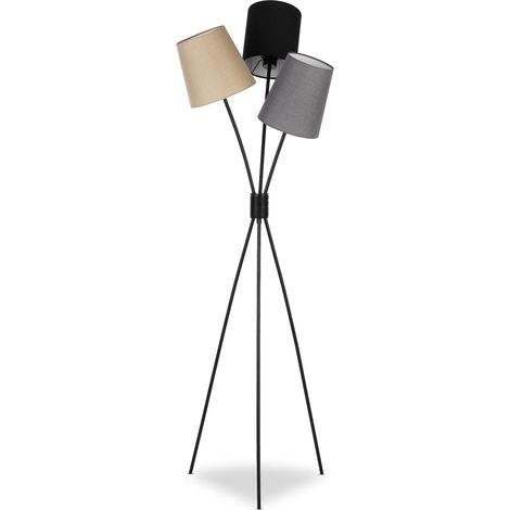 Lampadaire à 3 lumières au look vintage avec interrupteur à pied – Lampadaire de salon avec 3 abat-jours en tissu et douille E27 – 160 cm (1/5)