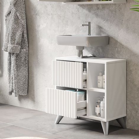 Mueble bajo lavabo Leano, Blanco, 60 x 62 cm con 2 cajones, Vicco