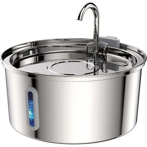 Ultra Quiet Stainless Steel Cat Water Fountain 3 2L with Clear Window for Dogs and Pets (1/4)