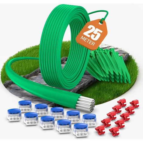 Cavo perimetrale da 25 m + 25 picchetti + 10 connettori per cavo + 10 terminali di connessione per robot tagliaerba, kit di accessori universale per cavo di ricerca, compatibile con Gardena/Bosch/Worx (1/5)