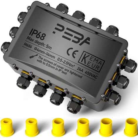 Boîte dérivation étanche extérieur IP68, Connecteur étanche à 14 Voies pour câble de 4 mm-14 mm de diamètre, extérieur pour jardin et câble souterrain, Noir, Format surdimensionné (1/5)