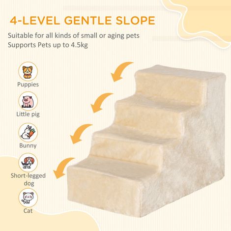 Rampe d'accès pour chien beige à 4 marches, avec housse amovible, pour canapé, lit et fauteuil. Accessoire pour animaux de compagnie. (1/5)