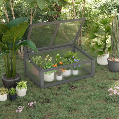 Mini serra da giardino 100x65x40 cm, copertura apribile, protezione da vento e pioggia, legno, grigio (1/5)