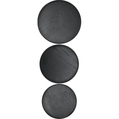 Ensemble de 3 plateaux ronds en bois noir de 30 cm, 27 cm et 24 cm de diamètre, pour desserts et fruits, pour la maison ou l'hôtel. (1/5)