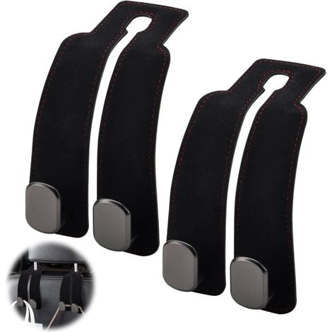 Lot de 2 crochets pour appuie-tête de voiture,Crochets pour Siège de Voiture Universel Support Crochet D'appui-Tête de Aiège Arrière de Voiture Accessoires intérieurs de voiture Cintre (noir) (1/4)