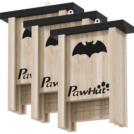Nichoir chauve-souris 3 pièces avec crochet 18 x 6 x 22,5 cm bois naturel
