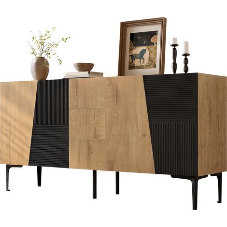 Buffet avec 4 Portes, 3 Tiroirs et Étagères Réglables pour Salon et Salle à Manger en Panneau 160x40x80 cm (1/5)