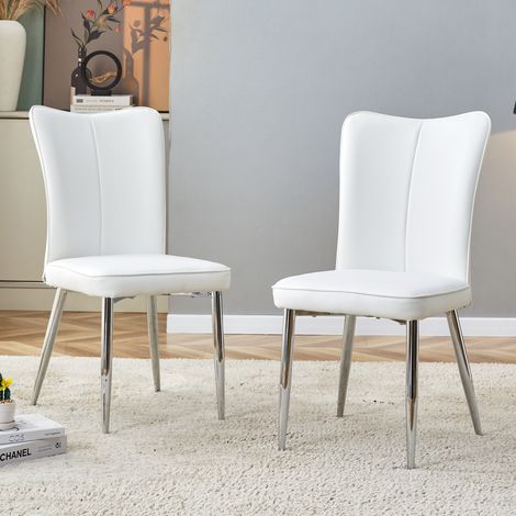 Set di 2 sedie da pranzo moderne in PU bianco con gambe in metallo color argento 89 cm OKWISH (1/5)