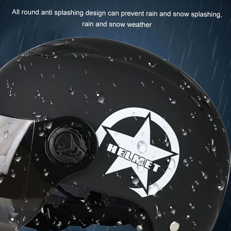 Vtizikl Casque de moto demi-ouvert, taille réglable, équipement de protection pour la tête, unisexe, noir