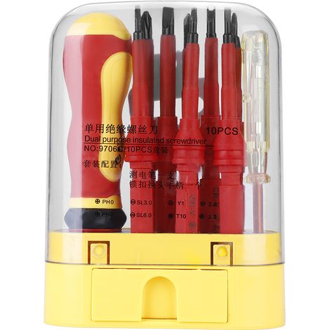 Jeu de 10 tournevis isolés CRV 500V pour électricien avec tournevis testeur (1/5)
