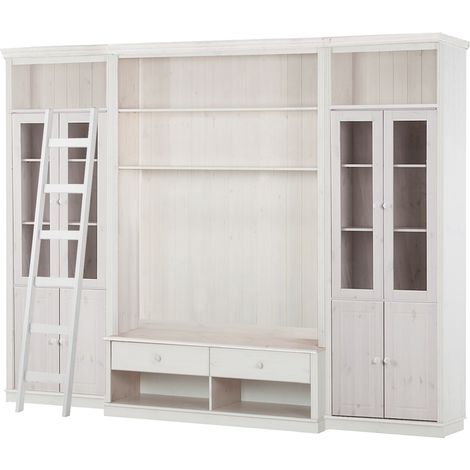 AnitaBibliothèque avec TV Lowboard Ladder en pin laqué blanc (1/5)