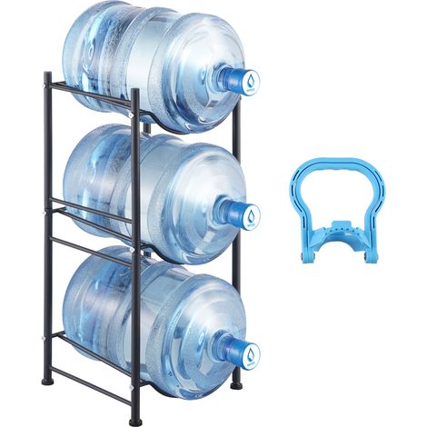 VEVOR Soporte para Jarra de Agua 3 Niveles Estante para Botellas de Agua 332x330x746 mm Soporte para 3 Botellas Estante para Jarras de Agua Resistente para Cocina, Oficina, Sala de Estar, Negro