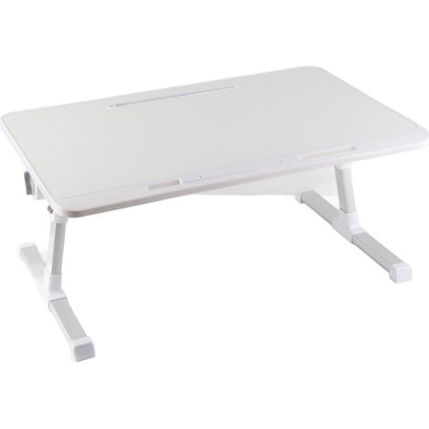 Table d'ordinateur portable au lit avec pieds pliables et plateau pivotant, en alliage d'aluminium, pour écrire, travailler, lire et manger, blanc chaud. (1/5)