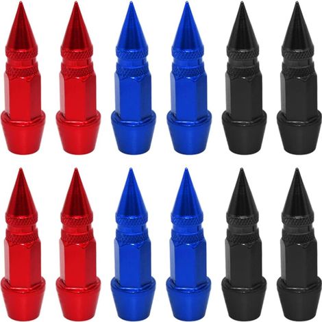 Bouchons anti-poussière pour pneus de voiture, 12 pièces, bouchons de valve de pneu, bouchons anti-poussière à pointes, bouchons de pneu de voiture en aluminium pour vélos, camions, SUV, motos (1/4)