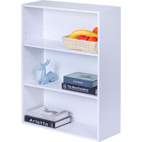 Étagère, H x L x P : 82 x 60 x 24 cm, 3 Niveaux, tablettes réglables, bibliothèque Salon, Blanche (1/5)