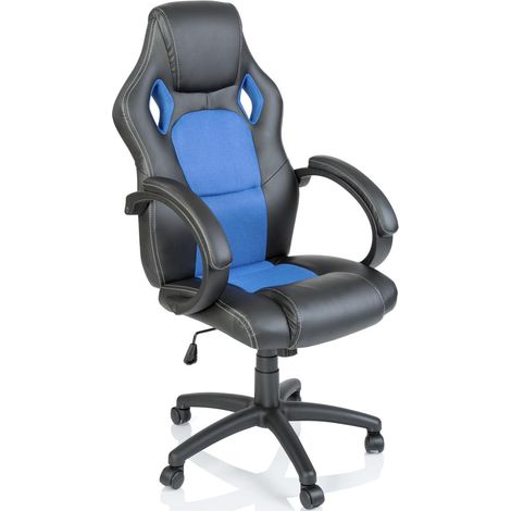 TRESKO® Racing Chefsessel Bürostuhl Drehstuhl Sportsitz Bürosessel Schreibtischstuhl schwarz/hellblau