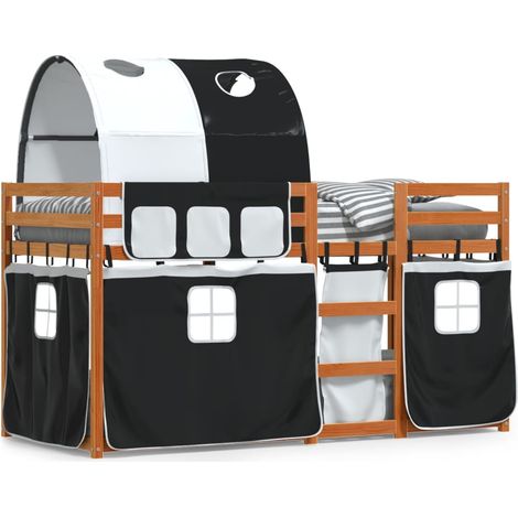 Lit superposé avec rideaux blanc-noir 90x190 bois pin massif (1/5)