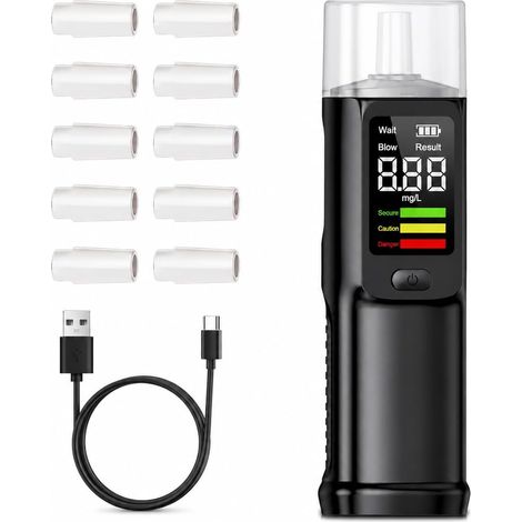 Etilometro - Etilometro elettronico con 10 boccagli, tester digitale per alcol, misurazioni ad alta precisione, per test personali a domicilio (1/5)