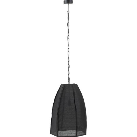 plafonnier poire noir en lin et fer style contemporain élégant - noir profond textile (1/3)