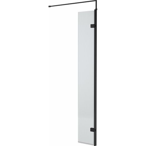Hudson Reed 300mm x 1950mm Fluted Wetroom Swing Screen with Matt Black Fittings - WRFL19530BP (1/2)