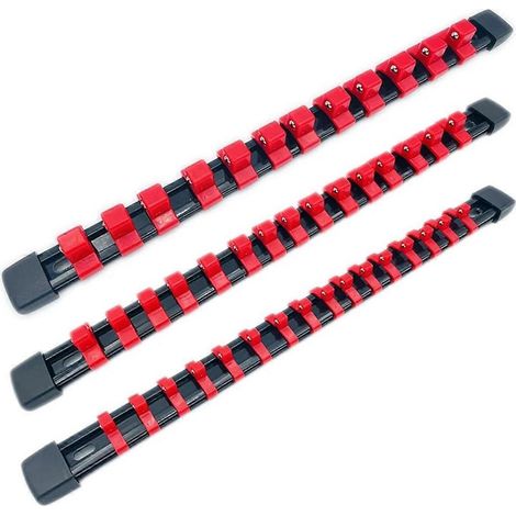 Organisateur De Douilles - Rail Pour Douilles 1/2 Pouces 3/8 Pouces 1/4 Pouces - Rouge - 3 Pièces (1/5)