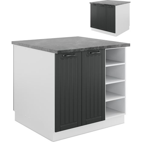 Isla de cocina Fame-Line, Antracita casa de campo/blanco, 90 cm sin encimera, Vicco