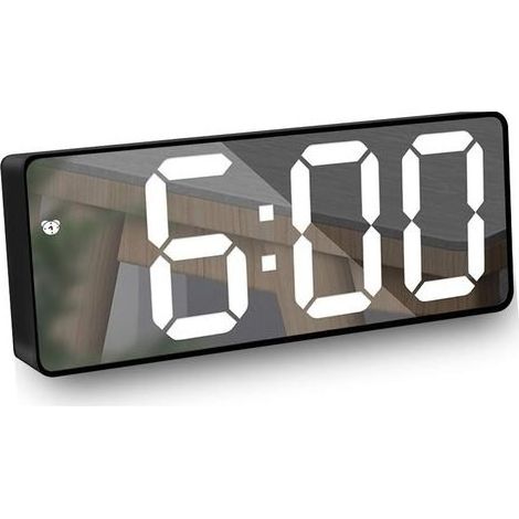 Numérique Réveil, Réveil Miroir avec Affichage à LED de 6,5 "de Température/Date, Luminosité Réglable Réveil Snooze pour Voyage/Chambre/Bureau/Cuisine, Noir (1/5)