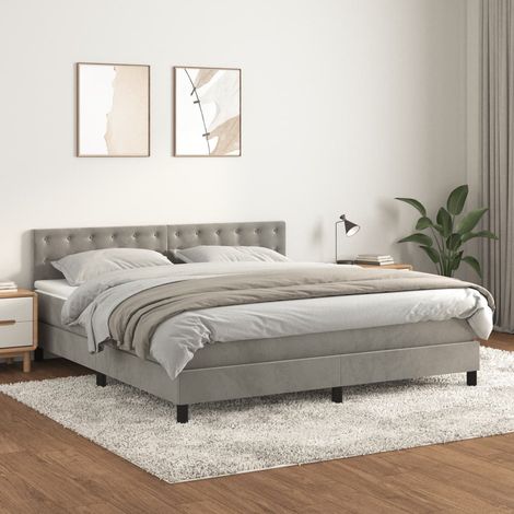 Sommier à lattes de lit et matelas Gris clair 160x200cm Velours (1/5)