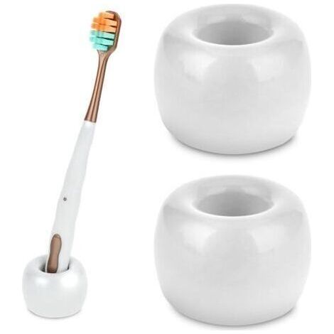 Set of 2 Mini Handmade Ceramic Toothbrush Holders for Bathroom Razors White (1/4)
