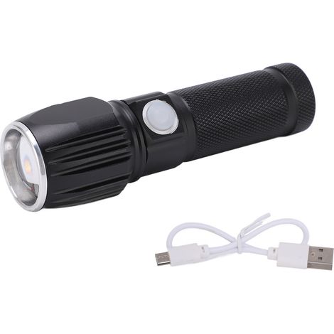 P01 Tragbare, wasserdichte schwarze Taschenlampe mit Datenkabel für Wandern und Camping (1/5)