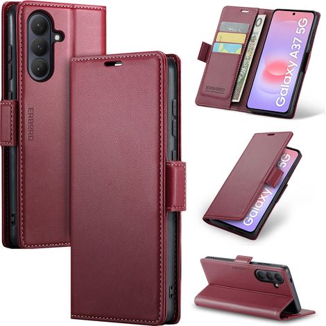 Funda para Samsung Galaxy A37 5G, color lichi brillante, tipo cartera, color rojo. (1/5)