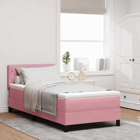 LED Boxspringbett mit Matratze mit LED Rosa 100 x 200 cm Samt (1/5)