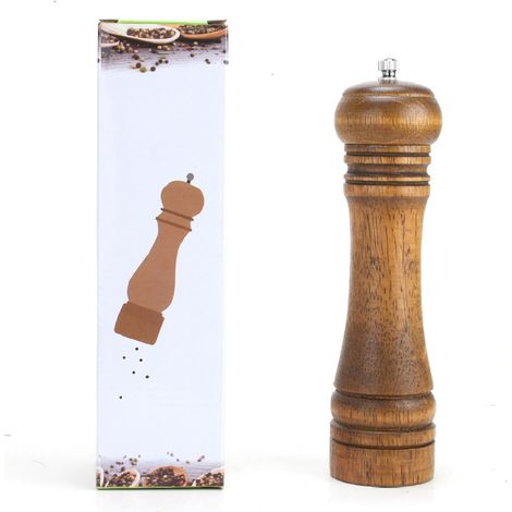 Moulin à poivre en bois, manuel, pour épices, multifonctionnel, avec noyau en céramique, couleur rétro, 20 cm (8 pouces). (1/5)