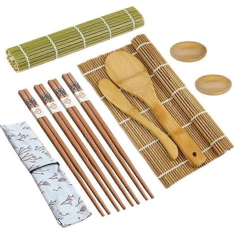 Kit de fabrication de sushis 11 pièces, tapis à sushis en bambou avec sac, convient aux débutants comme aux experts. (1/5)