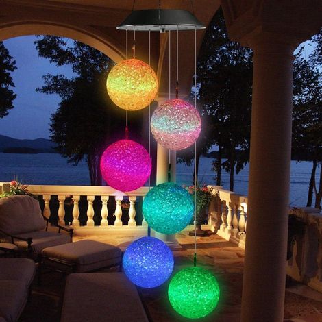 iShabao Solar-Windspiel mit 6 LED-Kugeln – buntes, wasserfestes Gartendeko-Windspiel, ideales Geschenk für Muttertag & Hochzeit