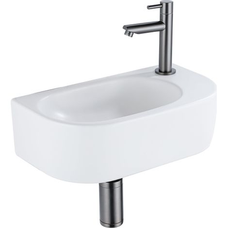 QeramiQ Fuente Ensemble lave-mains - 40x21.5x12cm - droit - lisse - semi-circulaire - 1 trou de robinet - céramique - robinet de lave-mains gunmetal - (1/5)