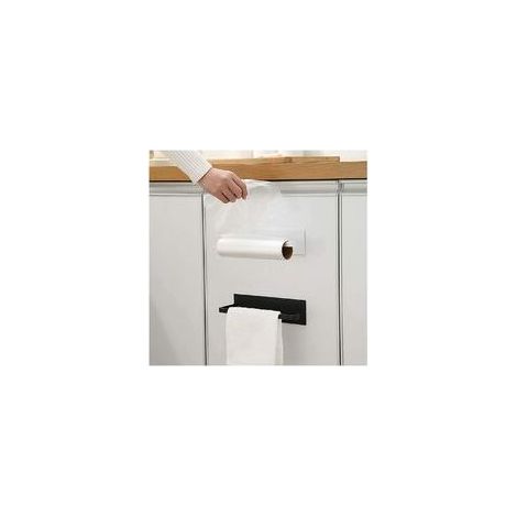 Juego de dos toalleros autoadhesivos para fijar a la pared o debajo del mueble/fregadero/nevera, para baño y cocina (blanco y negro).