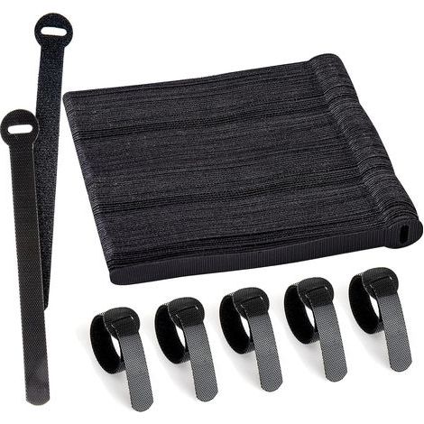 BRAVIX Lot de 100 sangles de câble réutilisables, noires, réglables et libérables pour la gestion des câbles d'ordinateur, l'organisation des cordons, la télévision, le bureau (1/4)