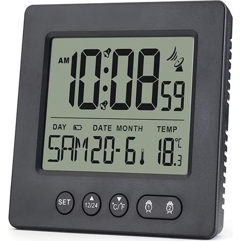 Ynkkvre - Réveil radio-piloté numérique avec 2 alarmes, minuterie automatique, horloge radio-pilotée, fonction snooze de 5 minutes et affichage de la température. (1/5)