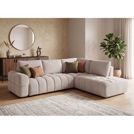 Canapé d'angle convertible avec coffres en velours texturé beige (1/5)