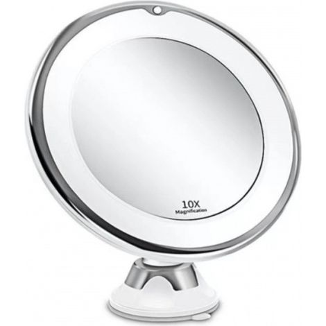 Miroir de Maquillage - Grossissant 10x - Éclairage LED - Support Pivotant - Pour Salle de Bain ou Chambre - 1 Pièce