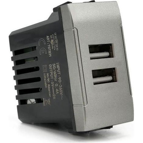 Modulo presa doppia USB da muro per placca cassetta 503 compatibile con living light international air 5V 2 Usb silver (1/3)